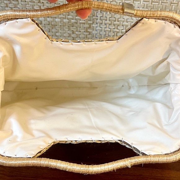 🌟HP🌟VTG 1960s-70s Tan Raffia Straw & Beaded Top Handle Clutch Handbag Japan - Picture 6 of 12